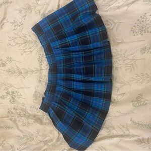 Blue Pleated Skater Mini Skirt